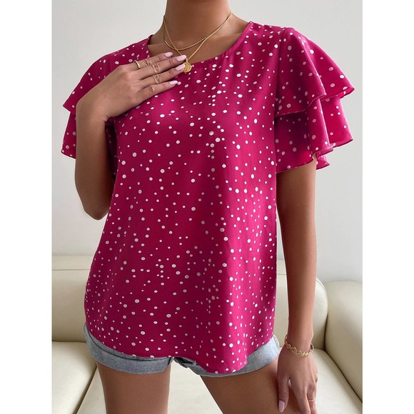 Dalmatian Print Butterfly Sleeve Blouse - Picture 10 of 11